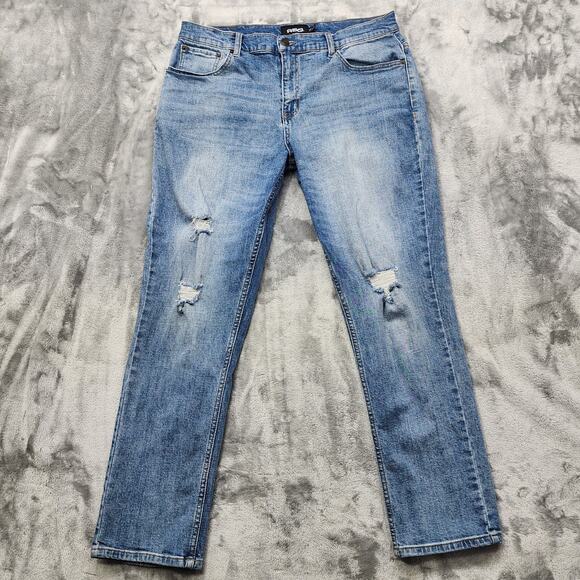 RSQ Jeans Mens 33X30 Blue Distressed Relaxed Taper Leg Stretch Denim Casual - Picture 1 of 14